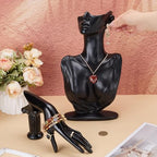 UNICRAFTALE 2pcs Jewelry Mannequin Display Set Black Resin Side Body Model Bust Shaped Jewelrys Necklace Displays Stands with Mannequin Hand Bracelet Necklace Ring Display Stand for Jewelry Displays - color: Black