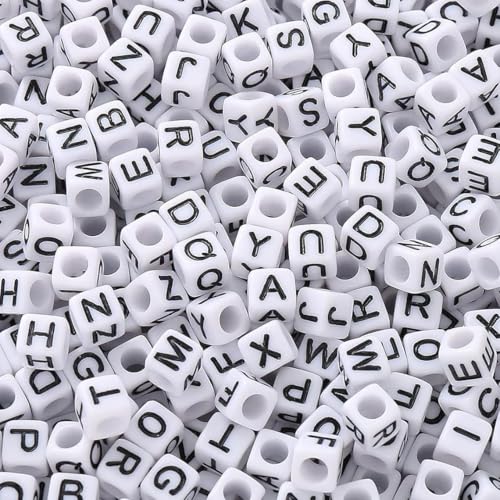 6mm Black and White Acrylic Square Letter Beads White Cube Alphabet Beads Black Letter A-Z Mixed Plastic Shape Loose Beads Mini Size Pony Seed Beads for Making Jewelry, Necklaces - color: white-black(6mm)