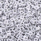 6mm Black and White Acrylic Square Letter Beads White Cube Alphabet Beads Black Letter A-Z Mixed Plastic Shape Loose Beads Mini Size Pony Seed Beads for Making Jewelry, Necklaces - color: white-black(6mm)