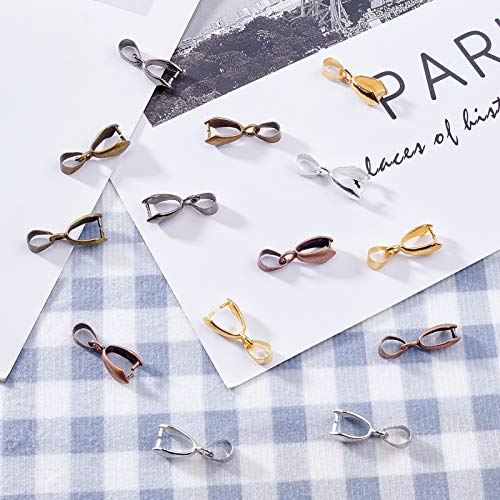 SUNNYCLUE 1 Box 120Pcs Pinch Bails Pinch Clasp Snap on Bails Bulk Dangle Charm Hanging Loop Bead Connector 20x7mm Golden Silver Pendants Clasps for Jewelry Making Supplies Earring Necklace Craft - color: 6 Colors Pinch Bails