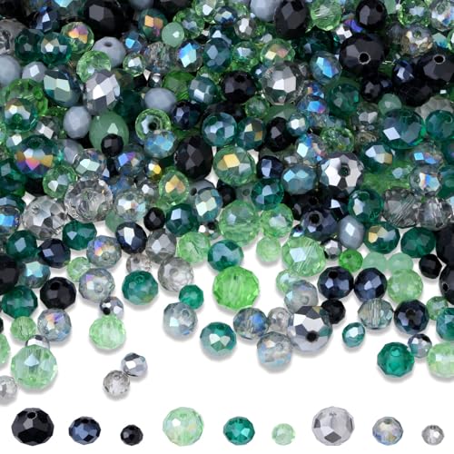 ZHIYUXI 1100PCS 4mm 6mm 8mm Green Faceted Glass Beads for Jewelry Making Crystal Assorted Suncatchers Glass Beads for Bracelet Making Necklaces Accessories - color: F-Green