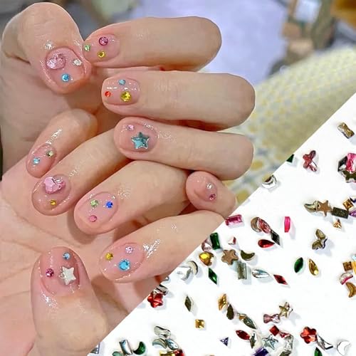 2000PCS Colorful Rhinestones Nail Art Charms Multi Shape Crystal Flat Back Nail Gems 3D Mini Heart Star Flower Nail Diamonds Kawaii Nail Crafts Acrylic Nail Rhinestone Diamonds for Women Nail - color: Mini-8