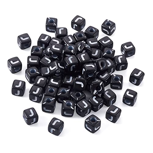 FASHEWELRY 500Pcs Acrylic Cube Letter Beads 5x5x5mm Black Square Letter J Alphabet Beads for DIY Bracelet Necklace Jewelry Making - color: Letter J