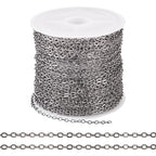 Cheriswelry 32.81Feet/10m Gunmetal Cable Chain Flat Oval Cross Chain Links Brass Coated Iron Curb Chain with Spool 2.5x2x0.3mm for Jewelry Making Necklace Bracelet - color: Gunmetal
