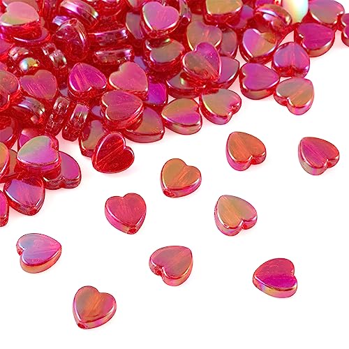 Cheriswelry 200pcs Heart Transparent Acrylic Beads Red AB Color Crystal Pony Loose Spacer Beads Sweet Valentine's Days Decoration Beads 8x8mm for DIY Craft Earring Bracelet Necklace Jewelry Making - color: Red