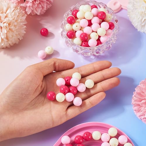 100 Pcs 11.5-12mm Bubblegum Beads Opaque Acrylic Chunky Loose Spacer Round Focal Beads for Jewelry Making Bracelet Necklace Keychain Craft Art Making,Hole:1.8mm,Deep Pink - color: Deep Pink