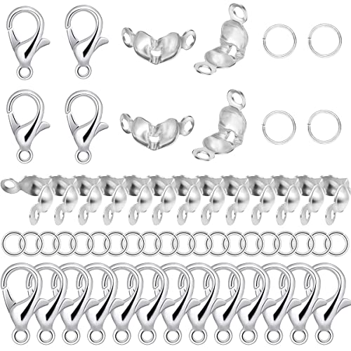 800 Pcs Jewelry Making Accessories Set with 100 Pieces Lobster Claw Clasp 200 Pieces Bead Tips Knot Covers and 500 Pieces Open Jump Ring Connectors DIY Jewelry Making Supplies(Silver) - color: Silver