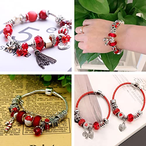 100pcs Red Glass Beads 14mm European Large Hole Beads Faceted Glass Crystal Valentine Christmas Bead for Bracelet Jewelry Making - color: Red