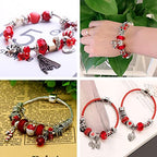 100pcs Red Glass Beads 14mm European Large Hole Beads Faceted Glass Crystal Valentine Christmas Bead for Bracelet Jewelry Making - color: Red