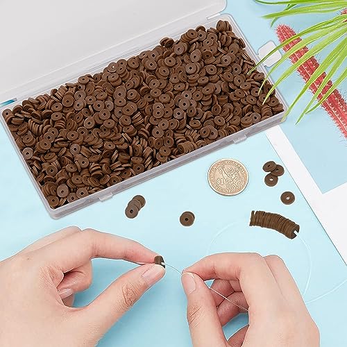 2000Pcs White Clay Beads Polymer Clay Spacer Beads Flat Beads 6mm Round Heishi Vinyl Beads for DIY Craft Gift Adults Bracelets Necklace Jewelry Making Earring Accessories (Brown) - color: Brown