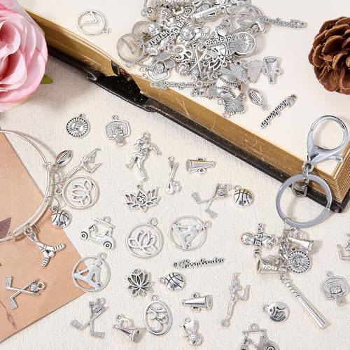 Charms for Jewelry Making Bulk Antique Silver Tibetan Alloy Pendants Love Word for Earring Bracelet Necklace - style: Sport