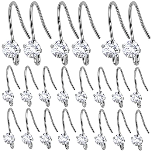 30pcs Silver Diamond Earring Hooks Hypoallergenic French Ear Wire Earrings Fish Hooks with Loop Hole for DIY Jewelry Making Accessories - color: Silver