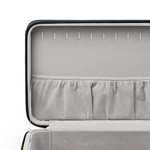 Oirlv Blue Leather Jewelry Box Handmade Travel Jewelry Organizer Storage Case Holder For Girl Lady Earring,Ring,Necklace,Pendant,Watch,Bracelet.(3 layers) - color: Blue