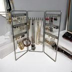 Jewelry Holder, Jewelry Organizer, folding 3 piece Jewelry Display Stand with Metal Frame, Necklace Earring Bracelet Holder, for Studs, Rings, Gift Idea, Gold, Silver, Black Color (SILVER) - color: SILVER