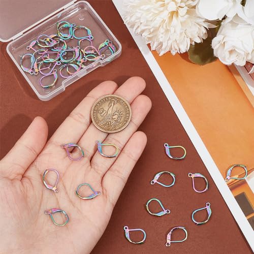1 Box 40Pcs Leverback Earring Findings Stainless Steel Earring Hooks Bulk French Wire Rainbow Color Lever Back Small Huggie Earring Hooks for Jewelry Making Supplies DIY Craft Women Beginner