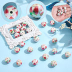 SUNNYCLUE 1 Box 30Pcs Acrylic Strawberry Beads 16mm Chunky Bubblegum Beads Bulk Fruit Printed Round Gum Ball Loose Spacers for Jewelry Making Necklaces Bracelets Earrings Beadable Pens Adults