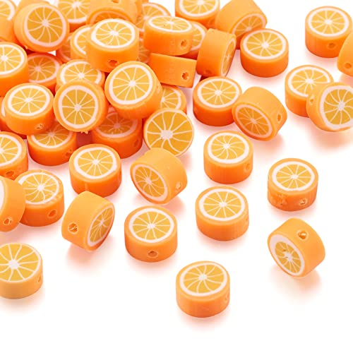 50PCS Handmade Polymer Clay Round Beads Orange Slice Loose Beads Fruit Theme Spacer Beads for DIY Bracelet Necklace Earring Charm Jewelry Making Hole 1.8mm - color: Orange Slice