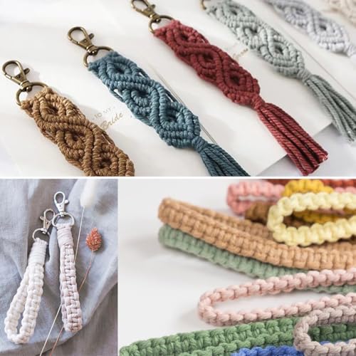 Adult DIY Craft Keychain Making Kit Boho Macrame Keychain Kit Includes Key Rings Precut Macrame Cord Instructions to Make Cute Keychains and Lanyards Kids Crafts Projects Kits Macrame Beginners - color: Macrame Keychain Kits