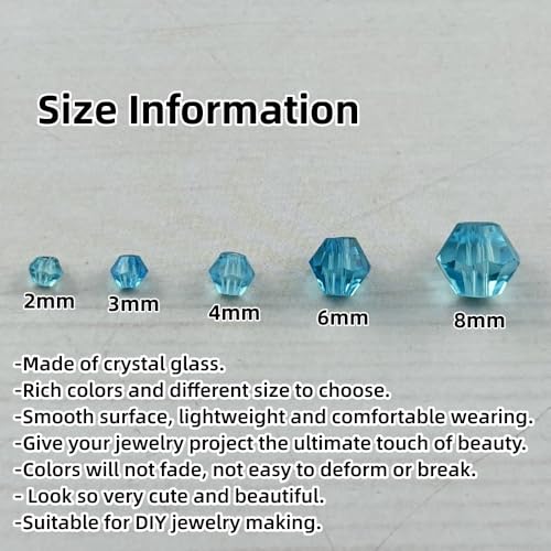 1310pcs Bicone Crystal Glass Beads 2mm 3mm 4mm 6mm 8mm Faceted Crystal Spacer Beads for Bracelets Necklace Pendants Earrings DIY Jewelry Craft Making(Lake Blue) - color: Lake Blue