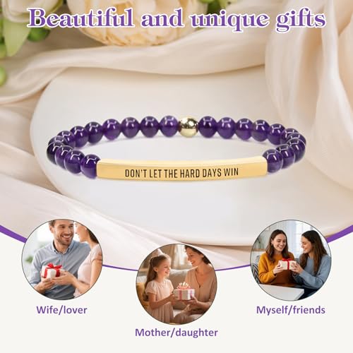 INSYOHO Dont Let the Hard Days Win Bracelet – Inspirational Healing Crystal Bracelet for Women & Men, Agate & Amethyst Beaded Adjustable, Motivational Gift for Stress Relief & Positivity - color: Purple