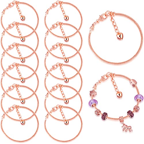 Junkin 12 Pcs Snake Chain Charm Bracelet with Heart Lobster Clasp Extender Adjustable Christmas DIY Metal Bracelet Chain for Women Jewelry Making Gifts Supplies 7.87 Inches - color: Rose Gold