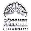 Longbeauty 14G-00G 36pcs Ear Gauges Stretching Kit Surgical Steel Tapers for Ears Gauge Starter Kits Single Flat Top Gauges Plugs for Women Men - color: Silver