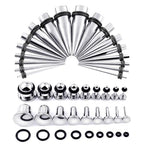 Longbeauty 14G-00G 36pcs Ear Gauges Stretching Kit Surgical Steel Tapers for Ears Gauge Starter Kits Single Flat Top Gauges Plugs for Women Men - color: Silver
