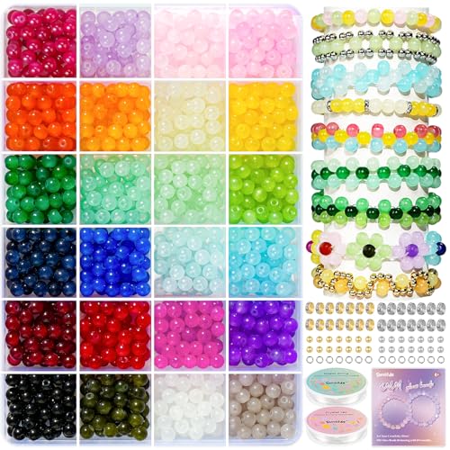 Sunlode Glass Beads for Bracelets 1400pcs Bracelet Making Kit 6mm Glass Bead for Jewelry Making Bracelet Beads 24 Colors Crystal Beads Adult Jewelry Making Supplies Round Glass Beads for Crafts - color: 24 Solids