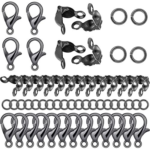 800 Pcs Jewelry Making Accessories Set with 100 Pieces Lobster Claw Clasp 200 Pieces Bead Tips Knot Covers and 500 Pieces Open Jump Ring Connectors DIY Jewelry Making Supplies Bracelets (Gun Black) - color: Gun Black