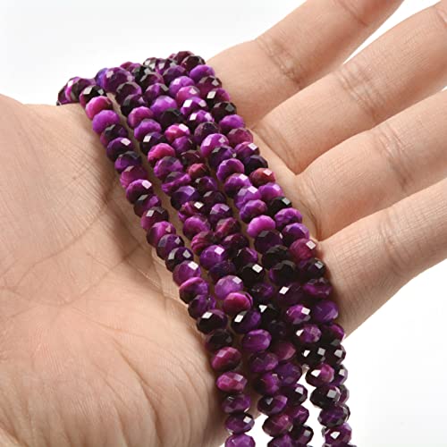 6mm Dyed Purple Tiger Eye Faceted Rondelle Loose Beads Jewelry Making DIY Bead 16 Inch - color: Dyed Purple Tiger Eye