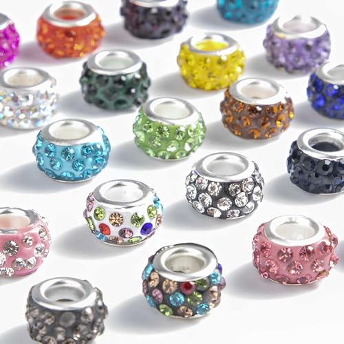 50 PCS Large Hole Rhinestone European Crystal Charm Spacer Rhinestone Beads for Pens Making Bulk Beadable Pens Jewelry Making Supplies DIY Crafts Bracelet (Yellow, 12mm) - color: Yellow