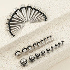 Longbeauty 14G-00G 36pcs Ear Gauges Stretching Kit Surgical Steel Tapers for Ears Gauge Starter Kits Single Flat Top Gauges Plugs for Women Men - color: Silver