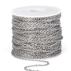 66 Feet Stainless Steel Rolo Cable Chain Bulk, 2mm 304 Stainless Steel Diamond-Cut Oval Rolo Cable Link Chains Roll Spool for Jewelry Making - color: Stainless Steel, size: 2.0mm width
