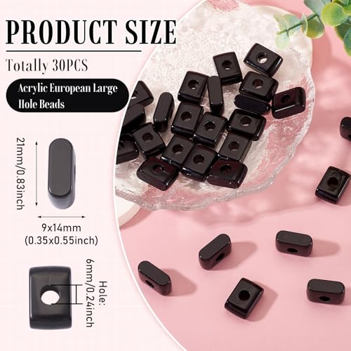 Craftora 30Pcs Black Acrylic Slider Letter I Beads Block Charm Chunky Bubble Alphabet Bead Large Hole Initials Beads for Keychain Bracelet Necklace Jewelry Making - color: Letter I