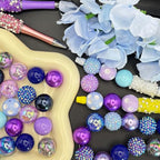 50PCS Bubblegum Beads 20mm，Large Beads for Jewelry Making，Round Circle Chunky Bead for Craft Pen Keychain Bracelets, beadable for Dog cat Collar Necklace (Mixed Blue/Purple) - color: Mixed blue/purple