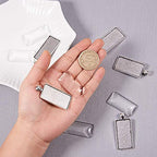 PH PandaHall 5 Sets Pendant Makings - 5pcs Rectangle Antique Silver Alloy Charms Trays Bezel Settings and 5pcs Glass Cabochon Dome Tiles Cameo for Valentine Wedding Bouquet Graduation Photo Charm - color: Antique Silver Rectangle - 5 Sets