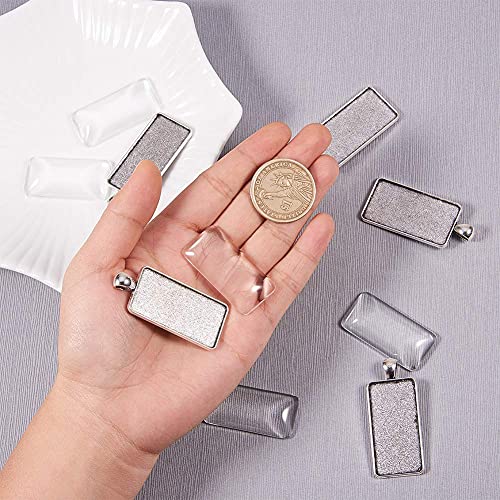 PH PandaHall 5 Sets Pendant Makings - 5pcs Rectangle Antique Silver Alloy Charms Trays Bezel Settings and 5pcs Glass Cabochon Dome Tiles Cameo for Valentine Wedding Bouquet Graduation Photo Charm - color: Antique Silver Rectangle - 5 Sets