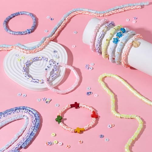 Pandahall 7-Strand Flat Round Heishi Beads - 6mm Clay Spacer Beads Kit, 7 Colors (Spot Style), for Friendship Bracelet & Necklace Earring Making - color: 7 Colors - Spot