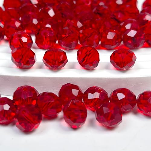 500pcs Glass Beads Red, 6mm Crystal Beads for Jewelry Making, Briolette Faceted Rondelle Bulk Bead for Crafts DIY, Suncatchers, Bracelets, Earring, Necklace - color: Red, size: 6mm
