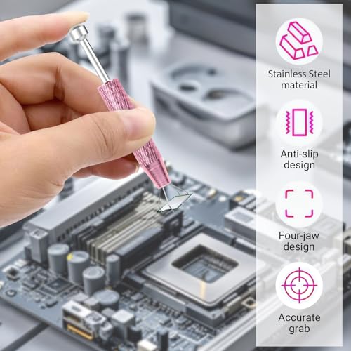 2 PCS Piercing Ball Grabber Tool, 4 - Claw Stainless Steel Jeweler Pick Up Tools,Septum Ball Screw Tool for Piercing Changing/Removal/Holder,Earring Pearl Grabber for Jewelry/Electronic Components - color: 2pcs Pink