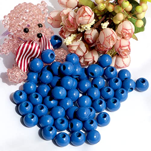 240Pcs 16mm Navy Blue Wood Beads for Craft Large Hole:6mm Round Beads for Making Art(Hole:6mm) - color: Navy Blue