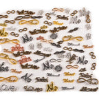 stino Metal Charms for Jewelry Making 100gram, Bulk Tibetan Silver & Gold Plated Trinkets for Earring Necklace Jewelry Making and Findings - color: Words Silver & Gold