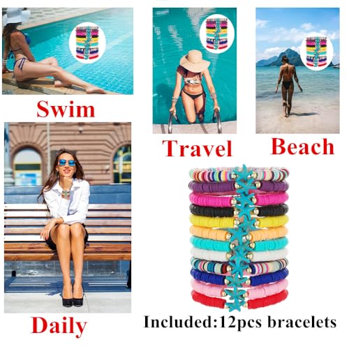 12pcs Friendship Bracelets Beaded Bracelets Heishi Bracelet Cute Bracelets Stack Vinyl Clay Disc Bead Surfer Stretch Summer Beach Bracelets For Women Preppy Bracelets - color: Q