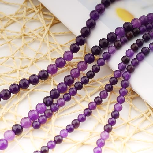 95Pcs Natural Amethyst Gemstone Beads Energy Healing Crystal Stone Round Loose Gemstone Stone Beads for Jewelry Making, DIY Bracelets Necklaces (Amethyst-8mm) - color: Amethyst-8mm
