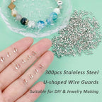 300Pcs Wire Guardian Protectors 0.7mm Hole U Shape Wire Guard Loops Thread Protector for Jewelry Making Findings Earring Necklaces Bracelet DIY Supplies (Silver) - color: silver