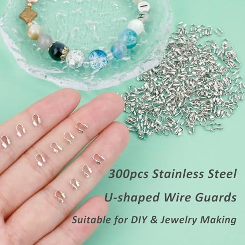 300Pcs Wire Guardian Protectors 0.7mm Hole U Shape Wire Guard Loops Thread Protector for Jewelry Making Findings Earring Necklaces Bracelet DIY Supplies (Silver) - color: silver