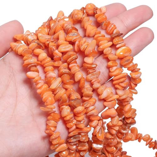 Chip Shells, 260pcs 5-8mm Irregular Beads with Holes, Orange Shell & Carnelian Chip Beads for Jewelry Making - color: Orange