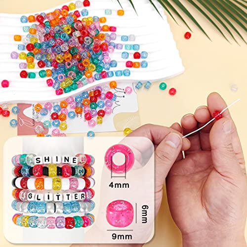MIIIM 1000PCS 6x9mm Pony Beads Bulk, Glitter Kandi Beads for Bracelets Making Kit, Hair Braids Crafts for Jewelry Making (Glitter Mixed) - color: Glitter Mixed