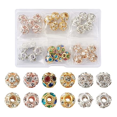 Craftdady 30pcs Crystal Rhinestone Rondelle Spacer Beads 12mm Rhinestone Pave Brass Disco Ball Loose Beads 6 Colors for Jewelry Making, Hole: 4mm - color: 6 Color-12mm