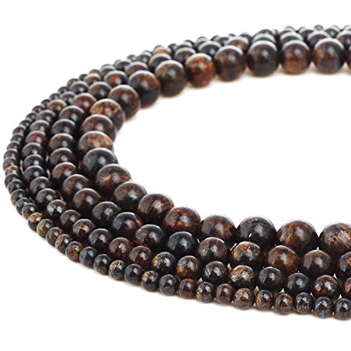 RUBYCA Natural Bronzite Gemstone Round Loose Beads Bronze for DIY Jewelry Making 1 Strand - 4mm - color: Bronzite, size: 4 MM
